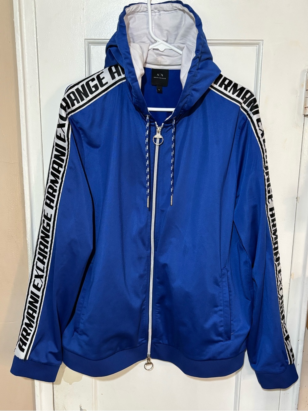 Armani Exchange Royal Blue Hooded Track Jacket with Branded Shoulder Tape
